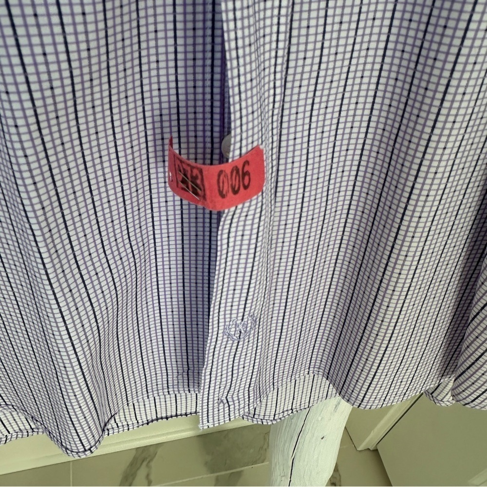 Bugatchi Men’s Purple and White Pinstripe Dress Shirt SZ Large - Picture 13 of 13